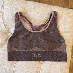 PINK Victoria's Secret Sports Bra Netting Detail Dark Brown and Mauve No Tags